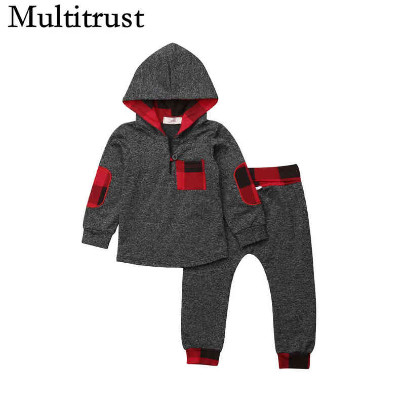 

Citgeett Newborn Baby Girls Boys Warm Hooded Sweater zTrousers 2 Piece Outfits Clothes Plaid Grey Autumn Set J220712, Red