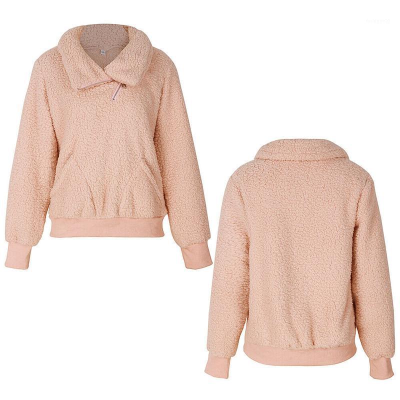 

Women Fleece Hoodies 2022 Long Sleeve Stand Collar Pullover Sweatshirt Autumn Winter Warm Zipper Pocket Fur Coat Plus Size -XL Women' & Sw, Brown