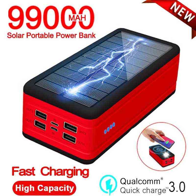 

Solar 99000 MAh Power Bank Wireless Charger Portable Fast Charging with Camping Light Emergency SOS External Battery Y220418