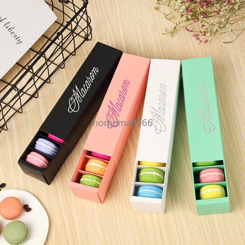 

4 Colors Macaron Box Cupcake Boxes Home Made Macarons Chocolate Carton Biscuit Muffin Case Retail Paper Packaging 20.3*5.3*5.3cm AA