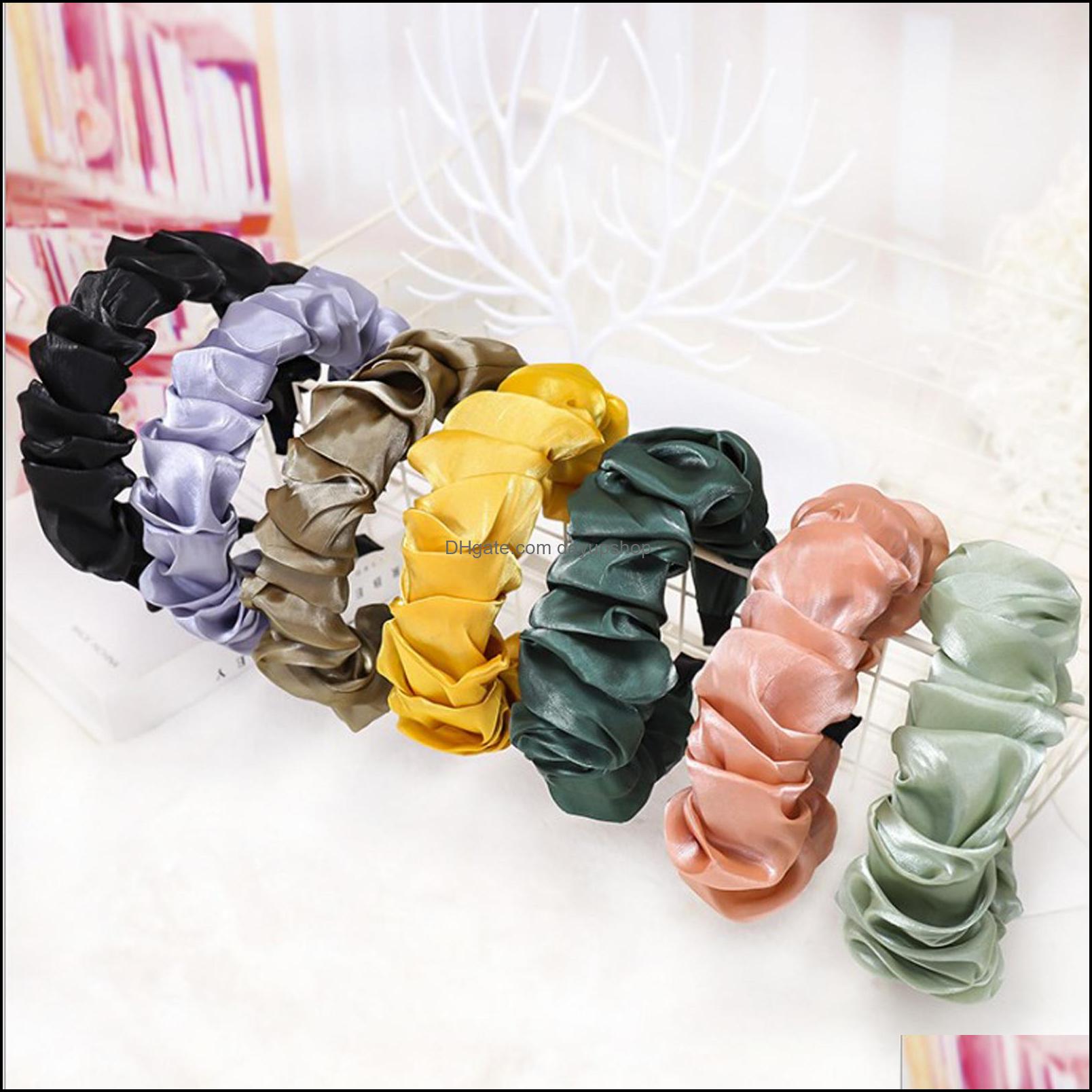 

Headbands Hair Jewelry New Fashion Women Headband Soft Summer Headwear Casual Pleated Accessories Elegant Solid Hoop Dhmp9