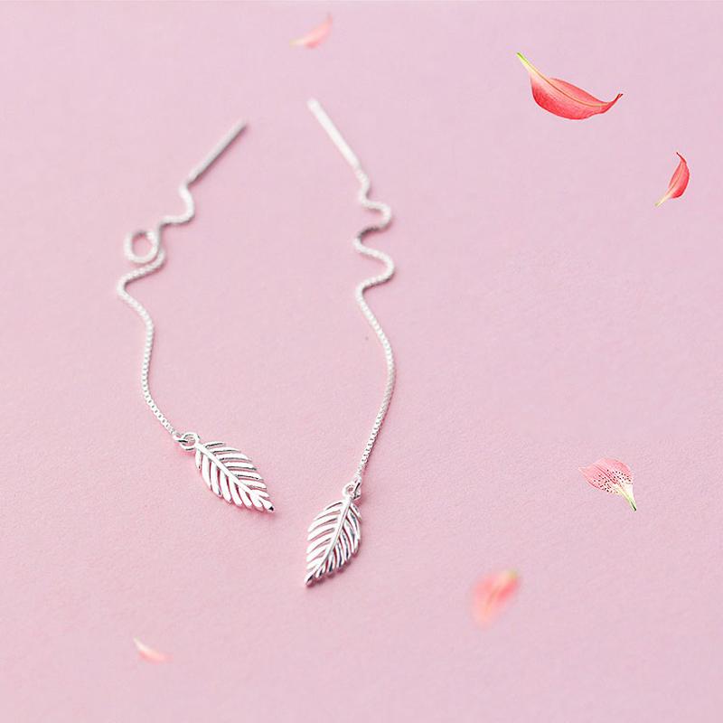 

Dangle & Chandelier MloveAcc 100% 925 Sterling Silver Punk Feather Palm Leaves Long Drop Earrings For Women Jewelry BrincosDangle
