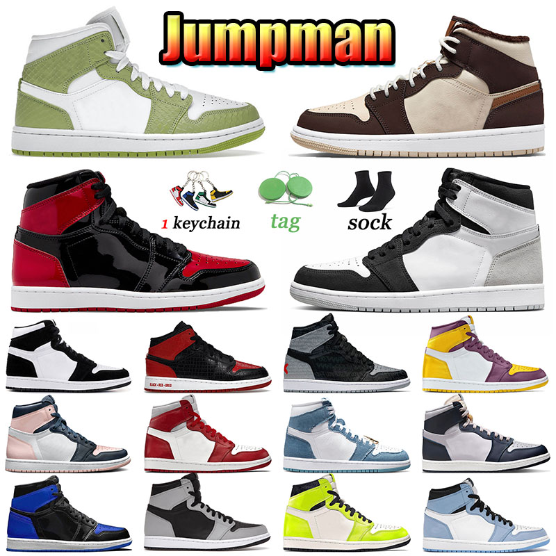 

Jumpman 1 Basketball Shoes Mens Trainers Women Visionaire Denim off Designer High quality Stage Haze 1s Sneakers Patent Bred Text Green Python Chenille White Sports, B6 36-46 mid light smoke grey
