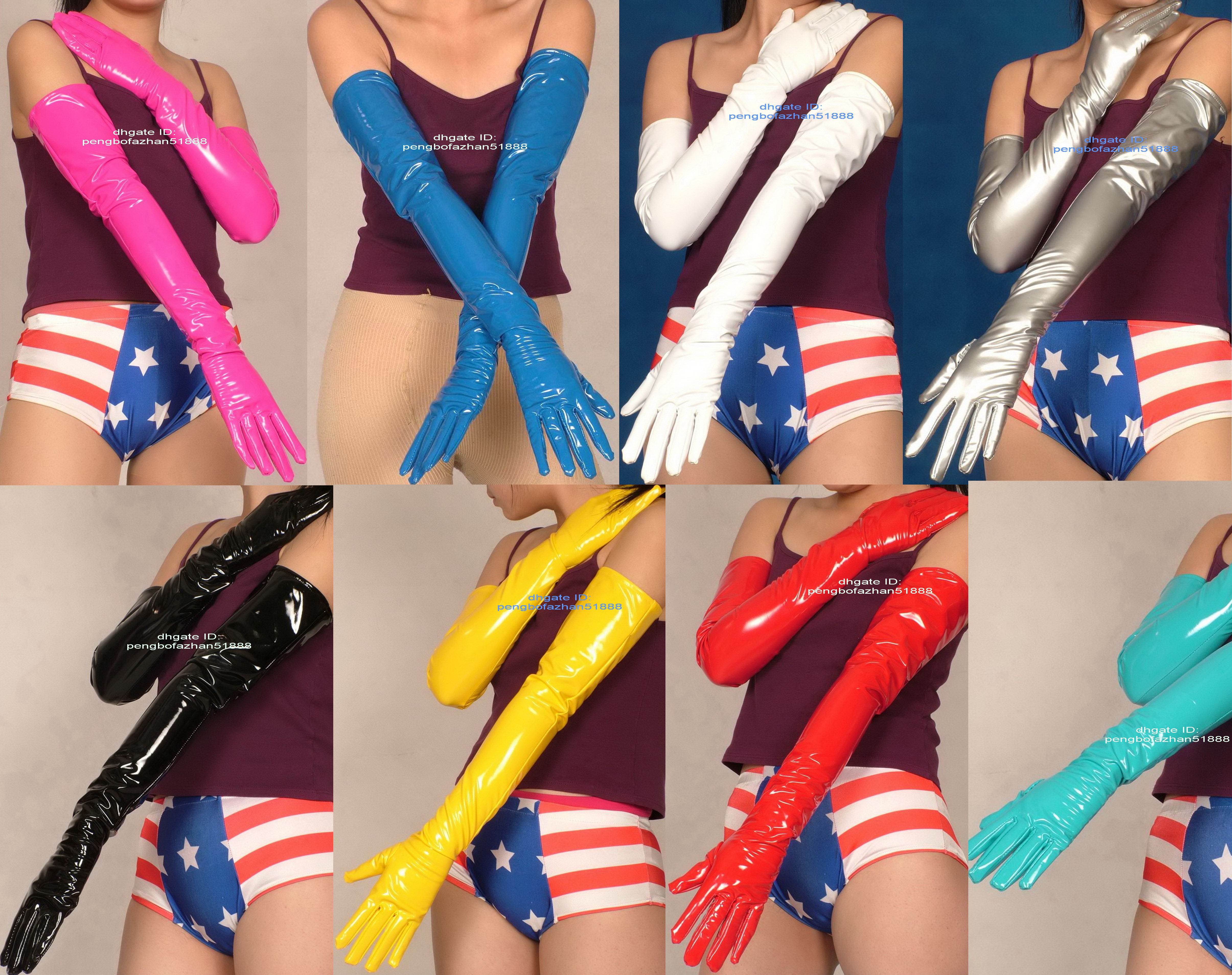 

Sexy Women Men Pvc Gloves Costume Accessories 6 Color Shiny PVC Glove Unisex Long-Glove Halloween Party Fancy Dress Cosplay Costumes P773, Red