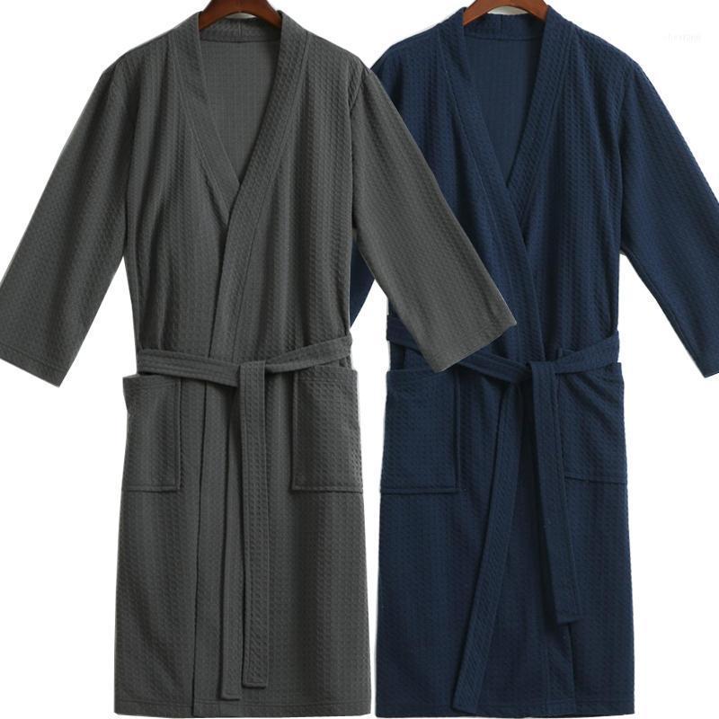 Men's Sleepwear Men Waffle Bath Robe Suck Water Cotton Bathrobe Male Night Dressing Gown Mens Plus Size Kimono Robes Classic Lounge Sleepwea