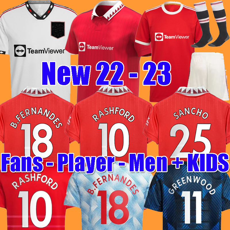 

SANCHO soccer jersey 21 22 23 RASHFORD SHAW POGBA 2022 2023 fans player version MAN UTD MARTIAL B. FERNANDES LINGARD football shirt men kids kit uniforms, 3rd kids