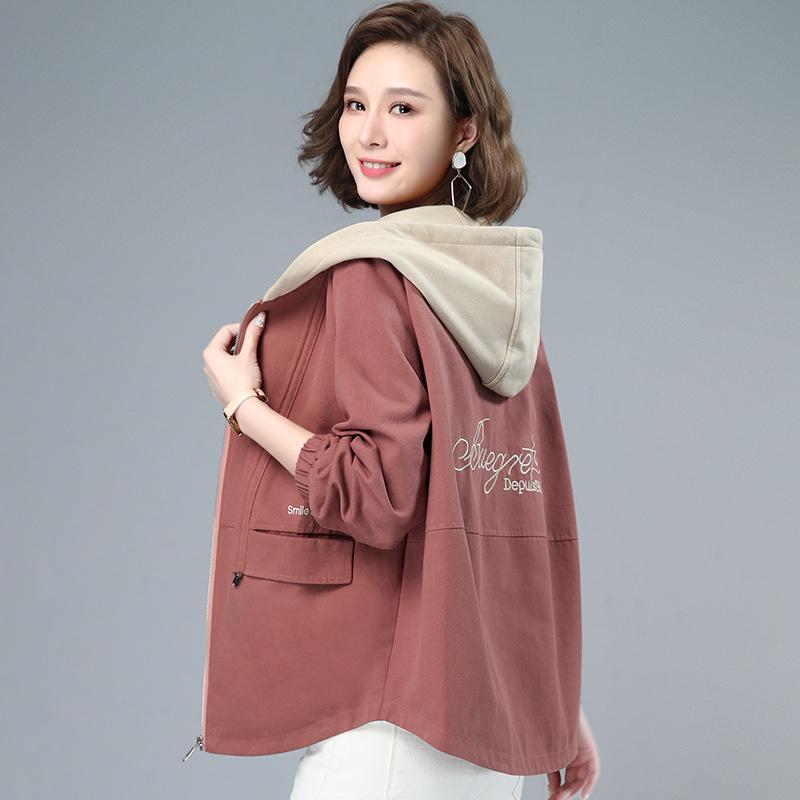 

Women's Trench Coats Spring Autumn Middle Aged Women Coat Casual Hooded Women's Loose Overcoat Fashion Windbreaker Femme Outwear K44Wome, Black