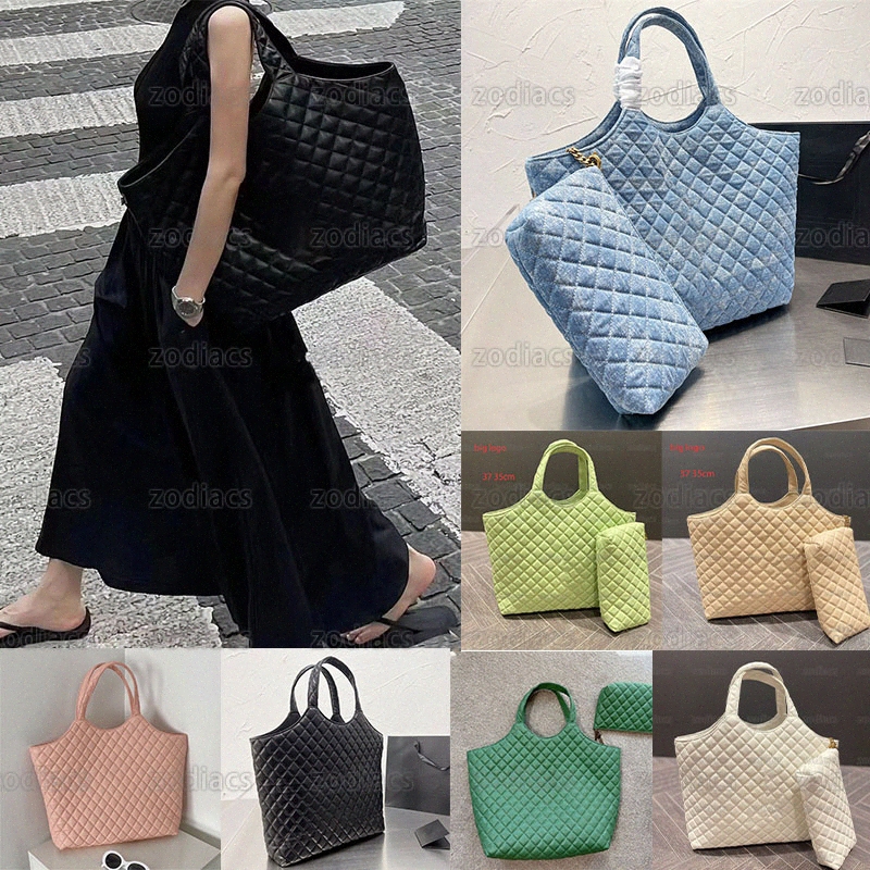 

icare maxi shopping bag quilted leather linen large capacity tote Shoulder Beach bag metal chain toggle closure removable pouch Luxurys high quality handbag, Customize