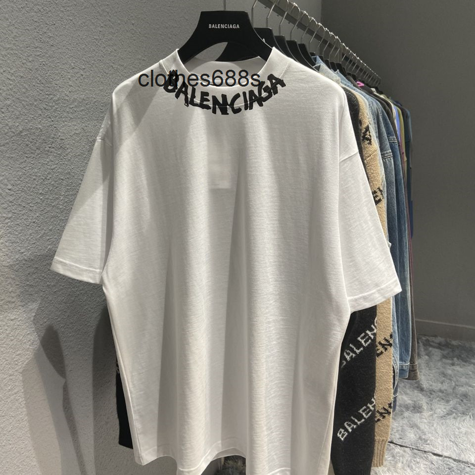 

designer T-shirts Balencaga's Hoodies Men's Sweatshirts Pair version high version b family classic thread letter printing versatile loose short sleeve T-shirt, White