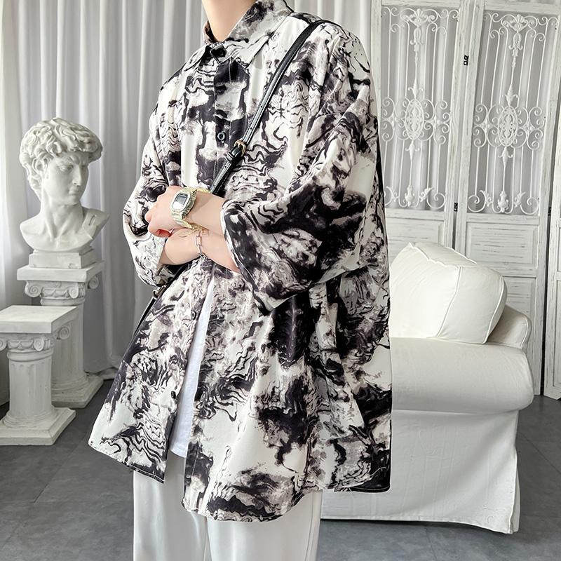 

Men's Casual Shirts Summer Print Shirt Men Fashion Retro Ice Silk Korean Loose Oversized Short Sleeve Mens Hawaiian ShirtMen's, Brown