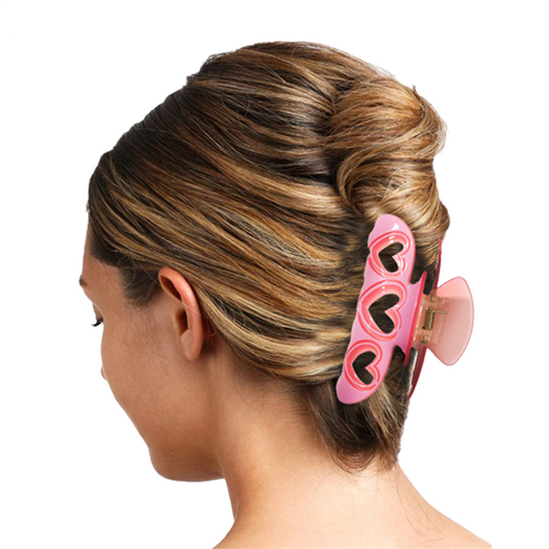 

Length 8 CM Hollow Out 3 Love Hair Clamp Square Geometric Acetic Acid Hair Claws Clips Women Splicing Color Ponytail Medium Hairpins Headdress Accessories