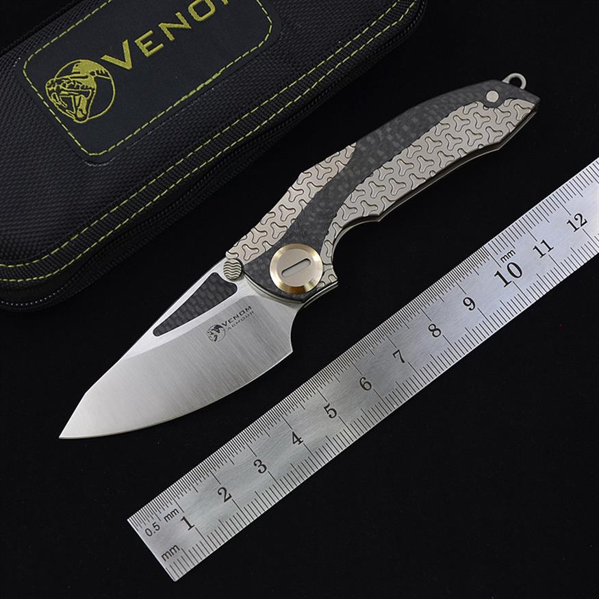 

kevin John VENOM armor Knives M390 Steel folding Blade hunting pocket survival knife titanium and Carbon fiber handle with sheath 236r