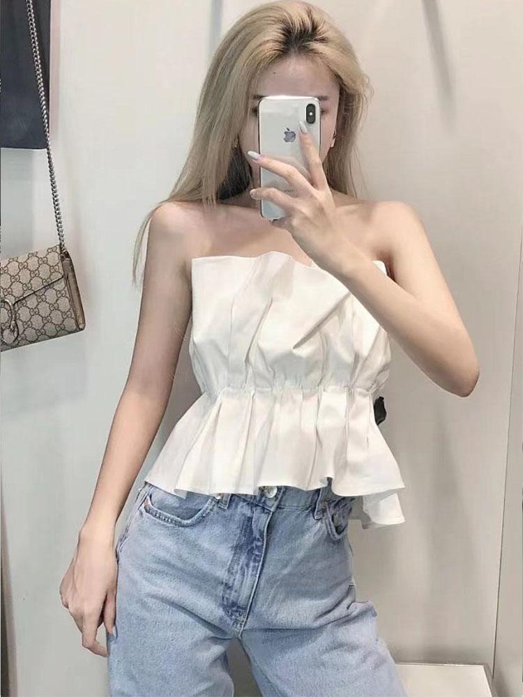 

Women's Blouses & Shirts Zach AiIsa's Spring And Summer Women's Clothing Is Simple Sweet All-match White Layered Decoration A Word W