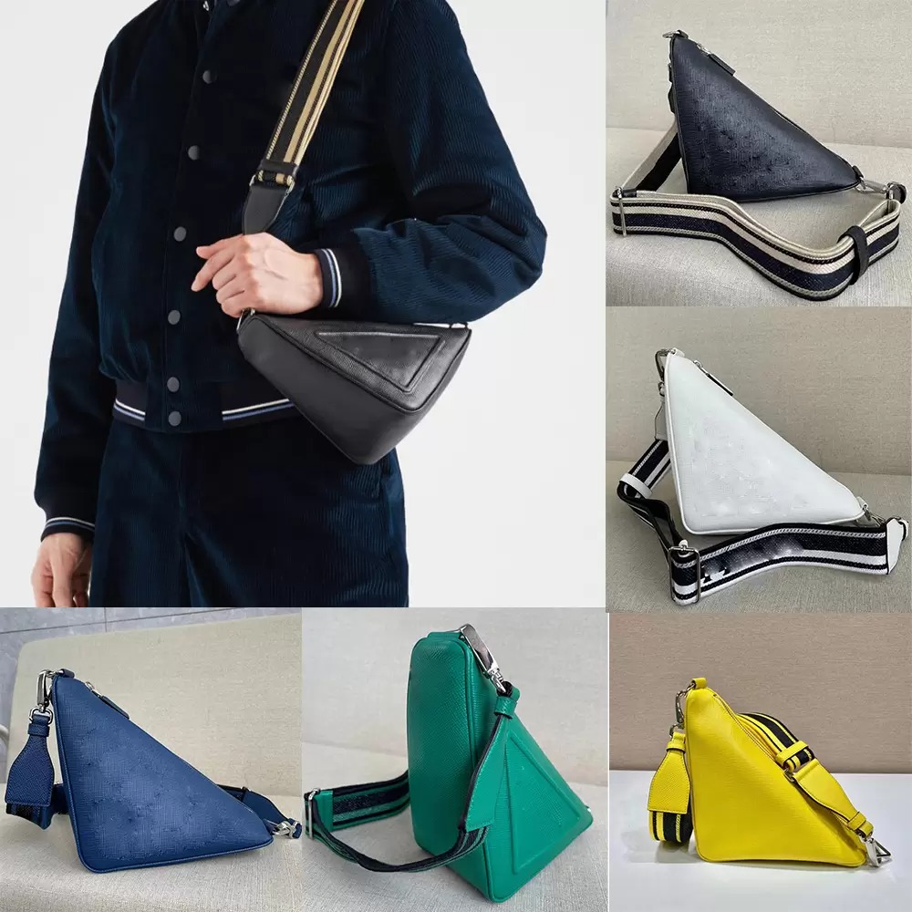 

Saffiano Triangle bag Designers Crossbody Bags Luxury Handbags Crosshatch Texture Handbag Mens Designer Wallet With Strap in embroidered webbing nylon lining, Customize