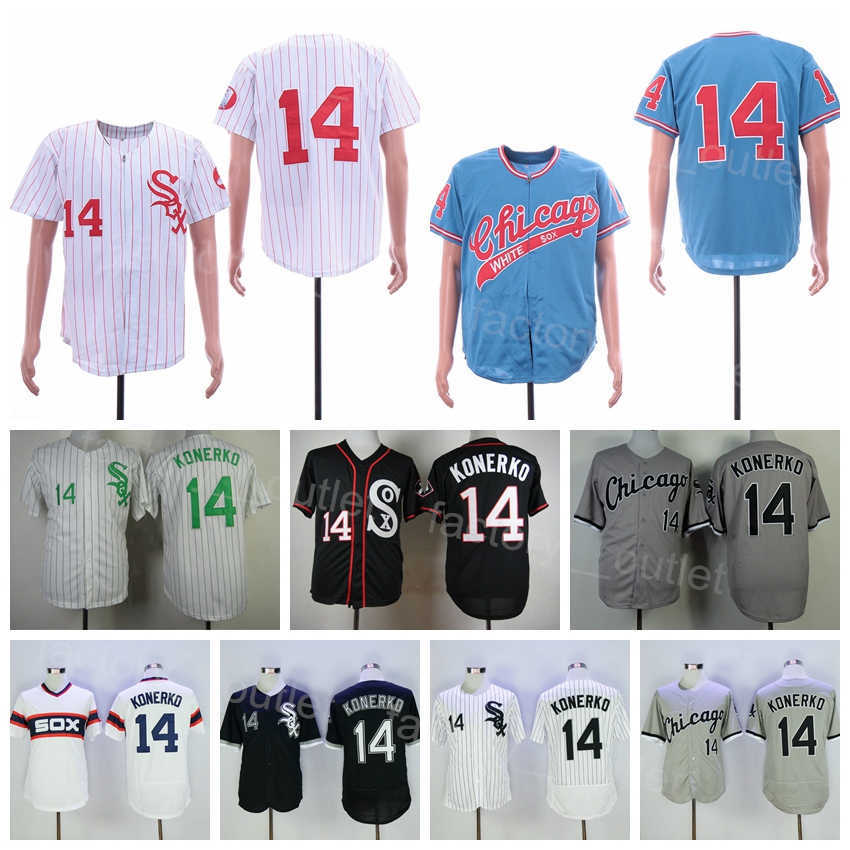 Hommes Retro Baseball 14 Paul Konerko Jersey Throwback 1990 1993 Vintage All Stitched Flexbase Cool Base Pinstripe Pull Retire Noir Blanc Bleu Gr