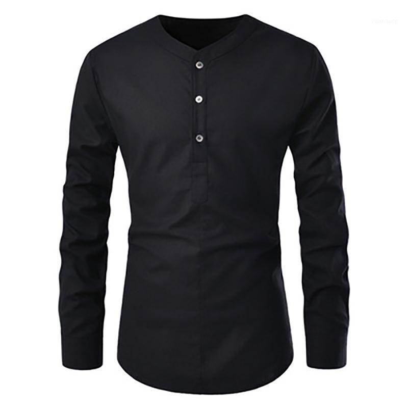 

Style Men's Stand-collar Long-sleeved Shirt, Casual Solid Color Fashion Pullover Shirt Shirts, White