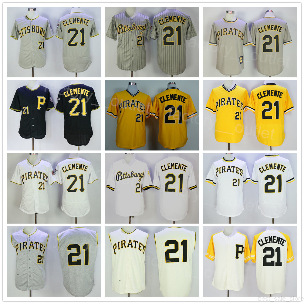 

1960 1962 1971 Retro Baseball 21 Roberto Clemente Throwback Jersey Men Black White Yellow Grey Team Color Pullover All Stitched Flexbase Cool Base Sport Vintage