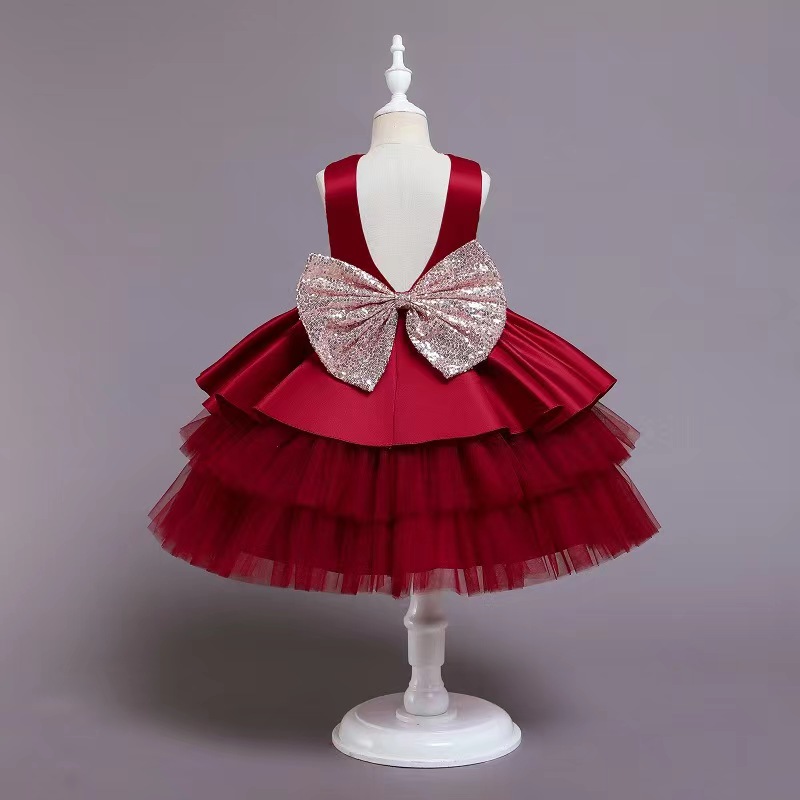 

Baby Kids Girl's Dresses Big Bowknot Sequins Princess Ball Gown Pageant Summer Party Skirt Dance Tulle European American Style Vogue Factory Direct Selling Hot Sell, Pink