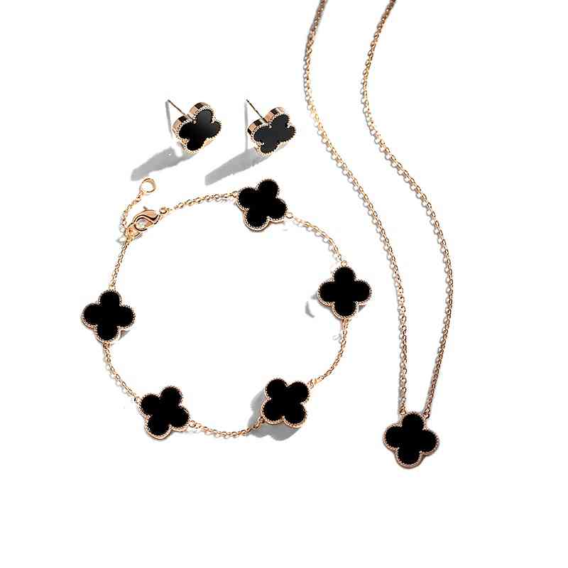 

Pendant Fashion Earring Bracelet Necklace Four Leaf Clover Lucky Set Wedding Women Bridal Jewelry Sets Luxury