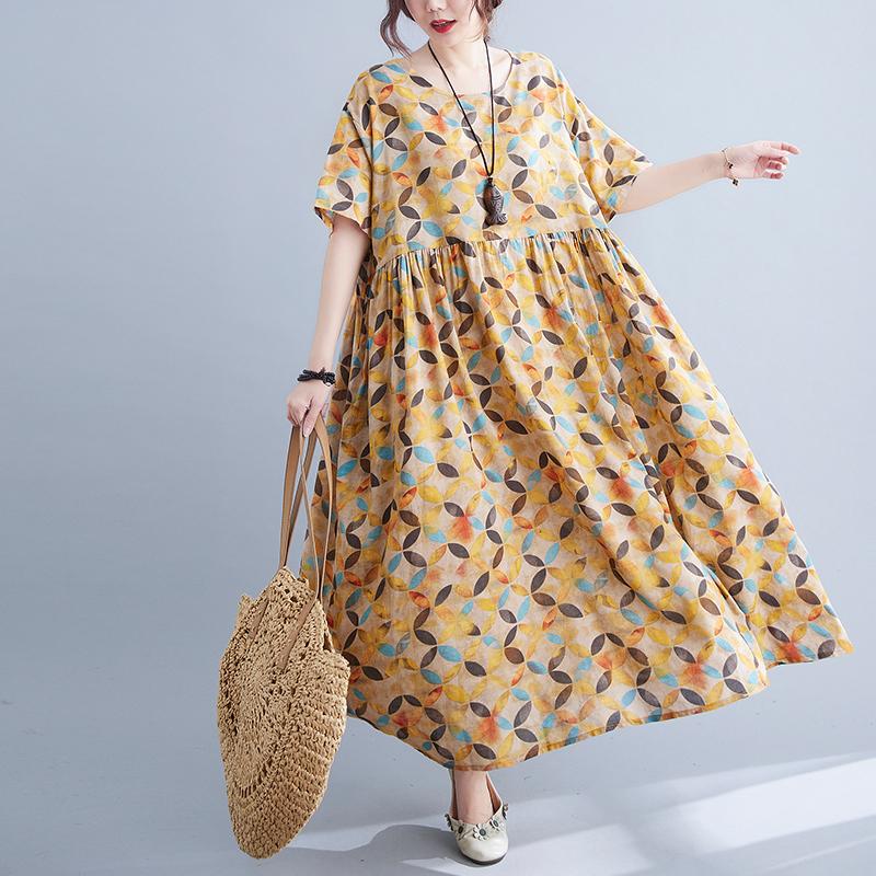 

Plus Size Dresses Prairie Chic Dress 2022 Arrival Short Sleeve Cotton Linen Loose Summer Women Travel Casual Maxi Long DressPlus, As picture