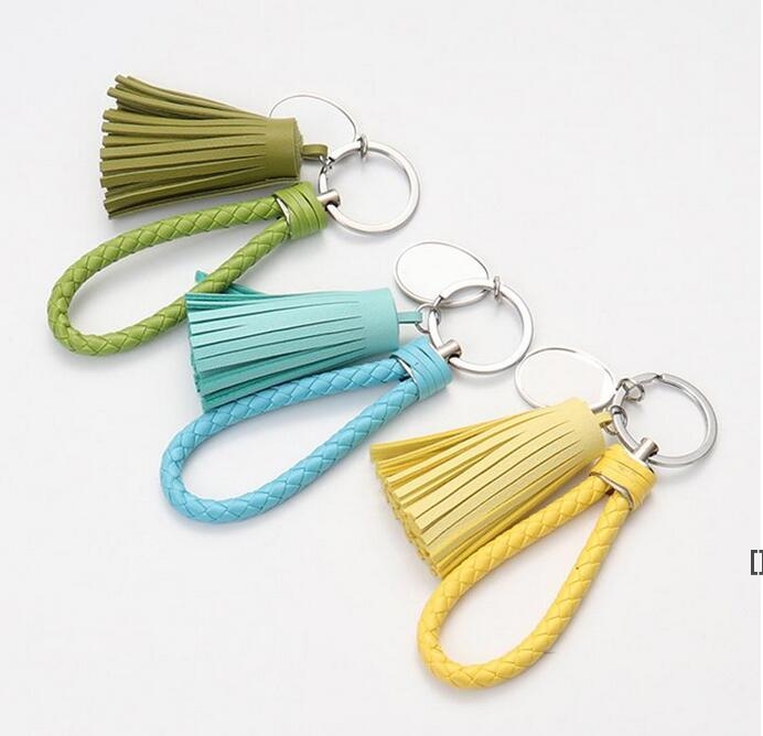 

3 Color Sublimation Blank Tassel Keychain Pendant Heat Transfer Luggage Decoration Leather Keychains DIY Couple Key Ring BBB15072