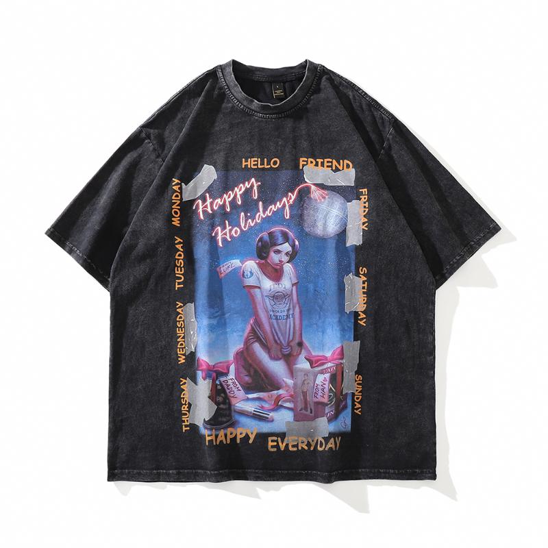 

Men's T-Shirts Japanese Style Anime Men Retro T Shirt Vintage Washed Cotton Y2k Tops Harajuku Tshirt Oversized Streetwear Hip Hop Male, Black