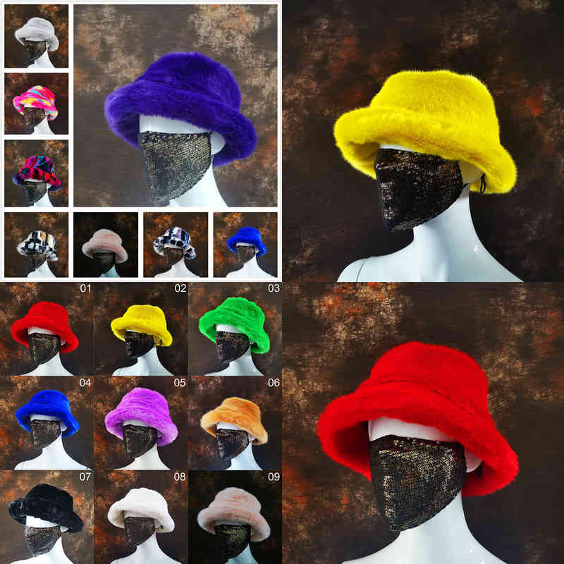 Femmes Hommes Mode Hiver Fausse Fourrure Seau Chapeau Renard Lapin Solide Épaissie Doux Chaud Casquette De Pêche En Plein Air Vacances Fille Chap