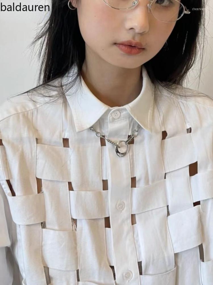 

Women' Blouses & Shirts Summer Hollow Design Long Sleeve Blouse Women Japanese Haut Femme Harajuku Loose White Shirt All Match BlusasWomen