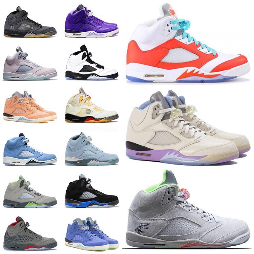 

5s men women basketball shoes 5 Military Black University Blue Thunder Bluebird Green, 10