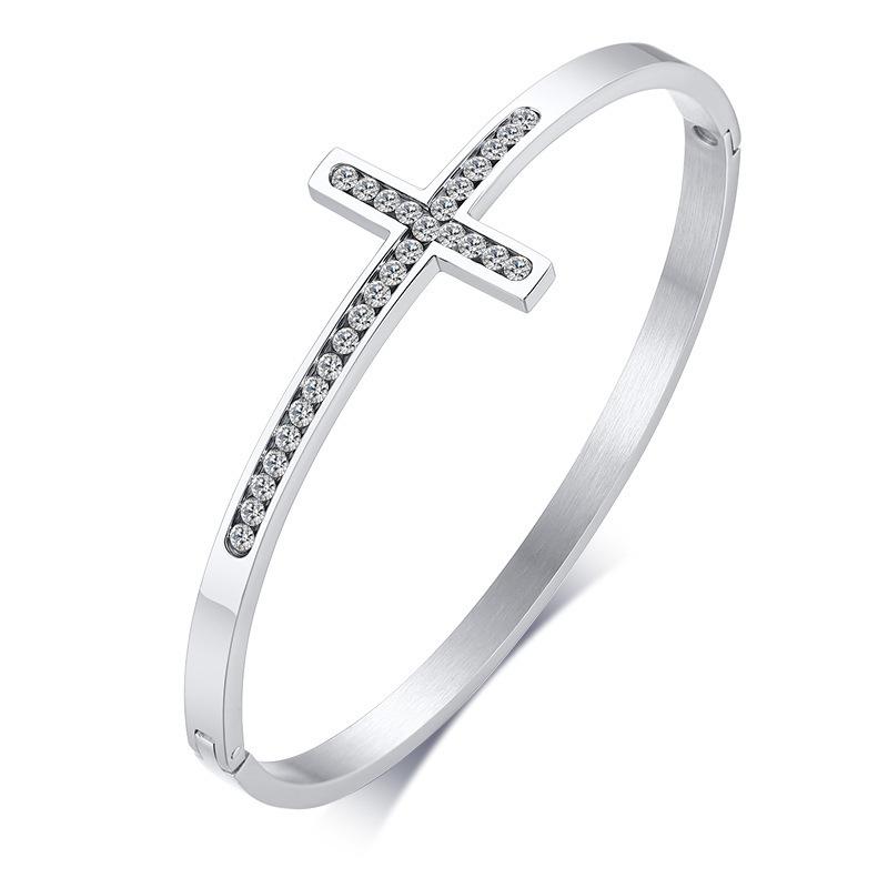 

Bangle Fashion Crystal Cross Bracelet For Women Silver Color Jewelry Gift