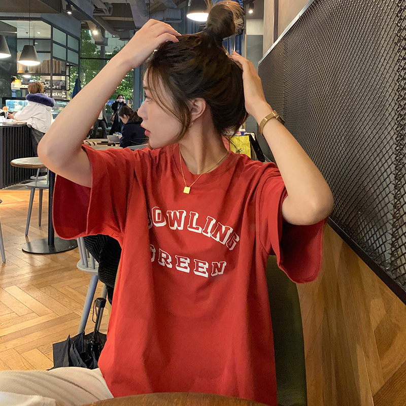 

Women's T-Shirt Loose Harajuku T Shirts For Women Summer Fashion Female Korean Cool White Red Black Yellow Letter Tops -Xl