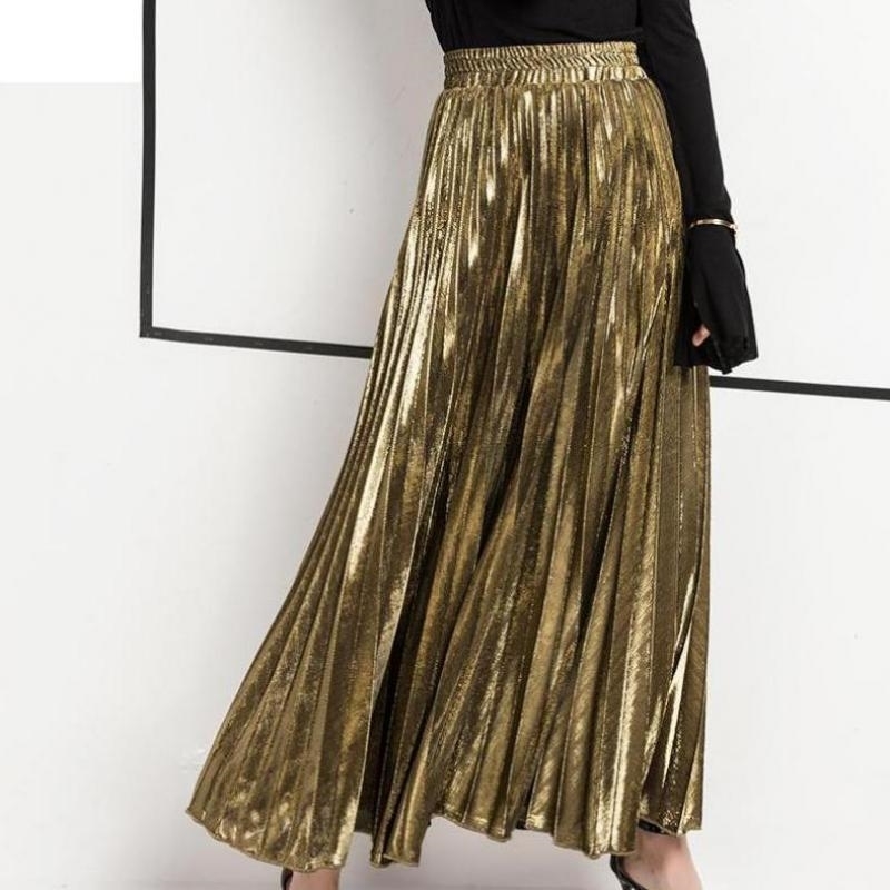 

Womens Skirt Summer Long Skirt Fashion Color Allmatch Slim Pleated Skirt Y200326, Silver
