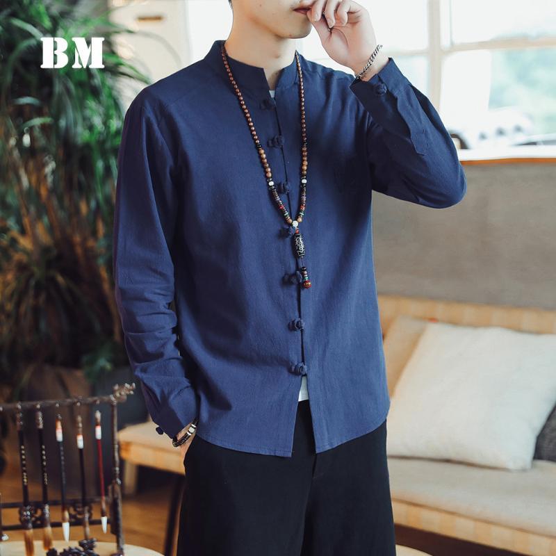 

Chinese Style Oversized Shirt 2022 Cotton Linen Hanfu Coat Men Clothing Harajuku Plus Size Tops 5XL Spring Long Sleeve Male Men's Casual Shi, Black