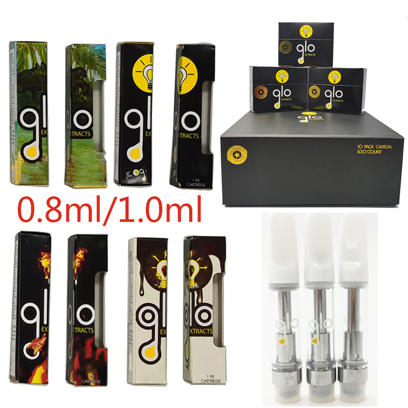 

Glo Vape Carts 0.8ml 1.0ml Extracts Vape Cartridges Glass Atomizer Packaging Tank Empty Disposable Vaporizer Pen Ceramic Coil 510 Cartridge E Cigatettes