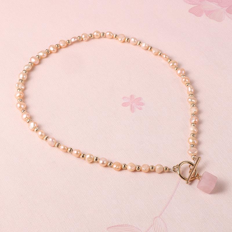 

Chains Pink Crystal Cube Pendant Genuine Black Baroque Pearl Necklace For Women Colourful Adjustable Knot Korean Choker Luxury JewelryChains