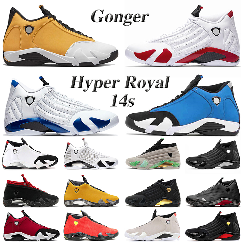 

14 14s men basketball shoes gonger candy cane gym red hyper royal university blue black toe thunder desert sand trainer sport sneakers size 7-13, 19