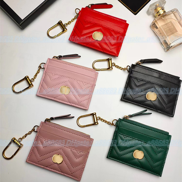 Luxurys Designers card holder purse Key famous Pouch Marmont zipper Wallets fashion cards hangbag coins Genuine men Wallet leather mini coin purses womens Holders, Black