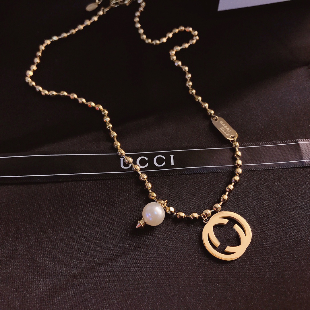 

Fashion Womens Necklace Choker Chain 18K Gold Plated Stainless Stee lmitation Pearl Necklaces Pendant Wedding Jewelry Accessories X200
