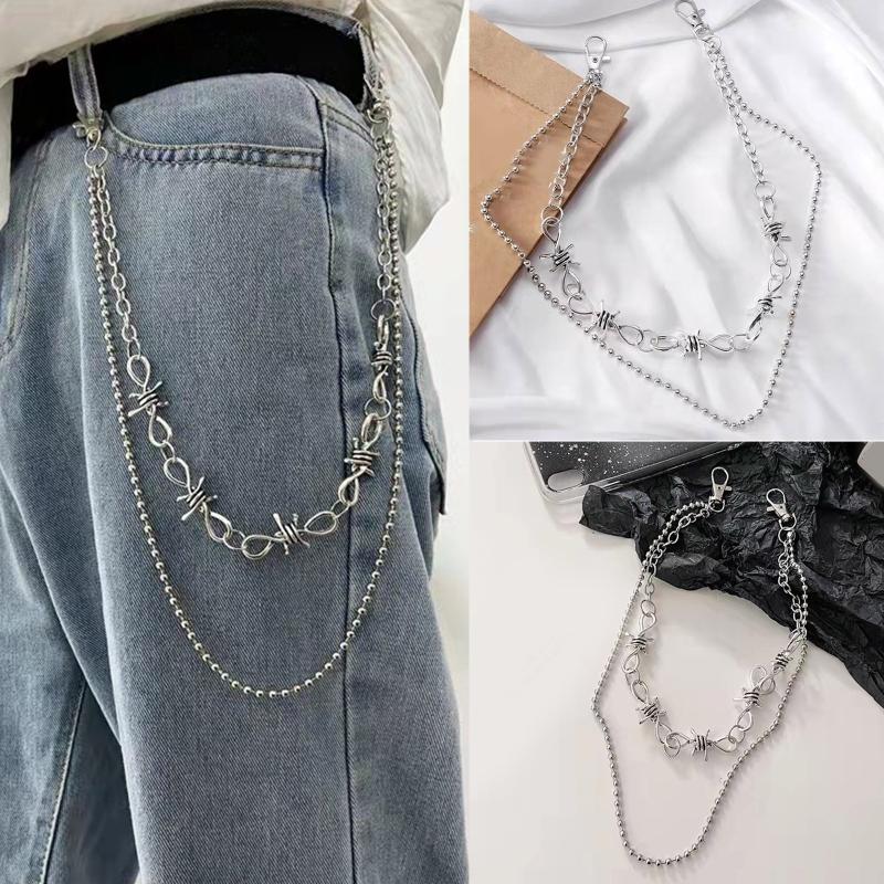

Belts Pants Chain Double Layer Wallet Charm Jeans Chains Pocket Punk Hip Hop Rock Style For Women GirlsBelts, Silver