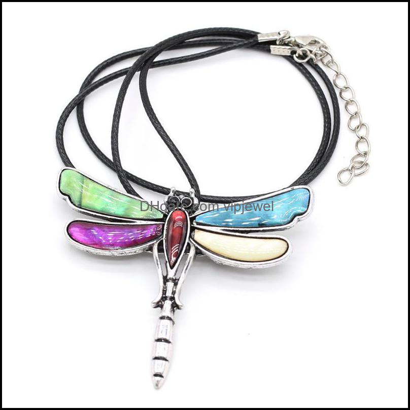

Pendant Necklaces Pendants Jewelry Natural White Abalone Shell Necklace Fashion Dragonfly Brooch With Le Dh16P