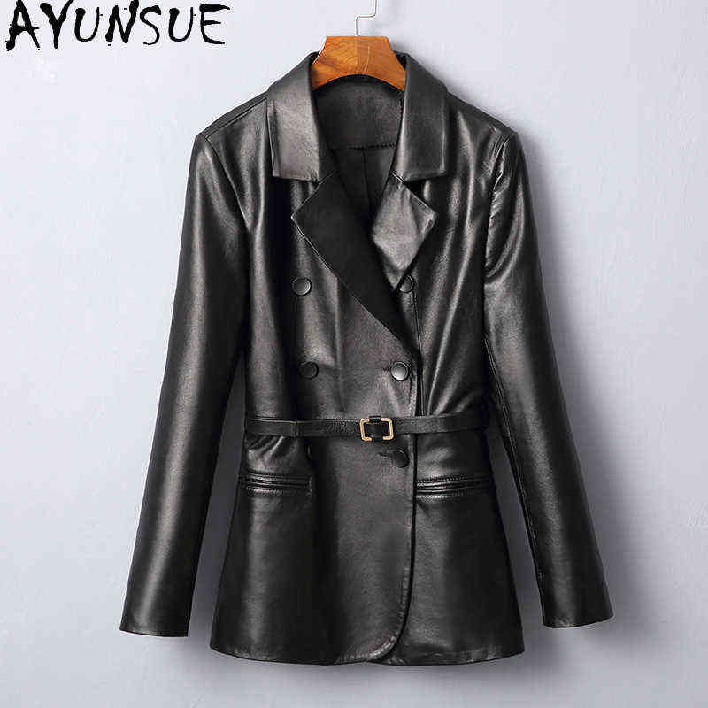

Ayunsue Genuine Leather Coat Women Genuine Sheepskin Coat Autumn Women Leather Clothing Belted Fashion Casaco Feminino Sqq1172 J220727, Black