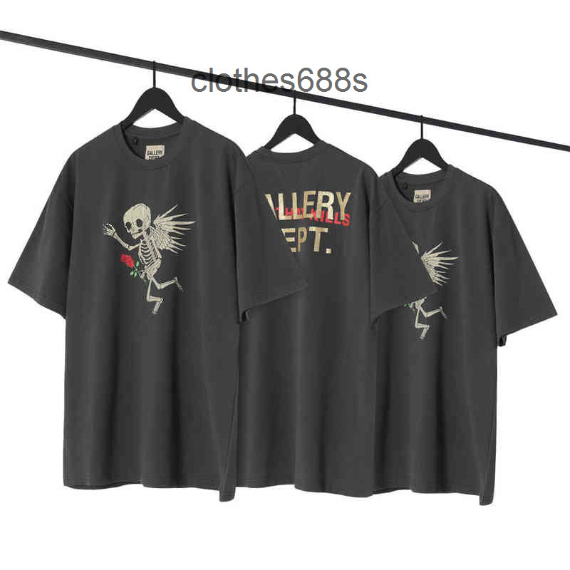 

Men' Sweaters Hoodies Fashion Mens Gallerydept T Shirt Angel Skull Print Used Short Sleeve Back Bronzing shirts