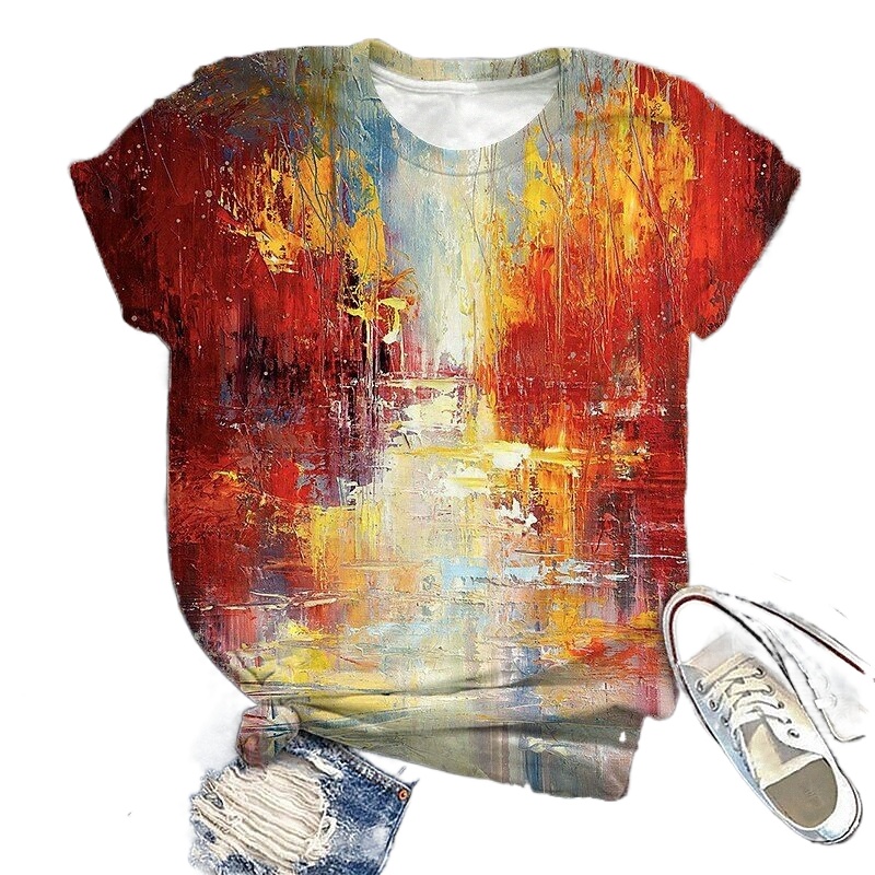 women&#039;s Abstract Painting T shirt Tie Dye Graffiti Print Round Neck Basic Tops Green Blue Black / 3D Print S4Ut#-image-761481656