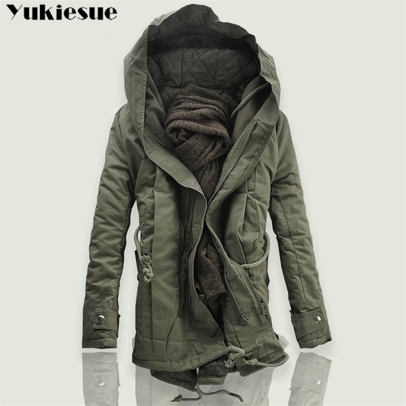 

Men Padded Parka Cotton Coat Winter Hooded Jacket Mens Fashion large size Coat Thick Warm Parkas Black army green 6XL 201116