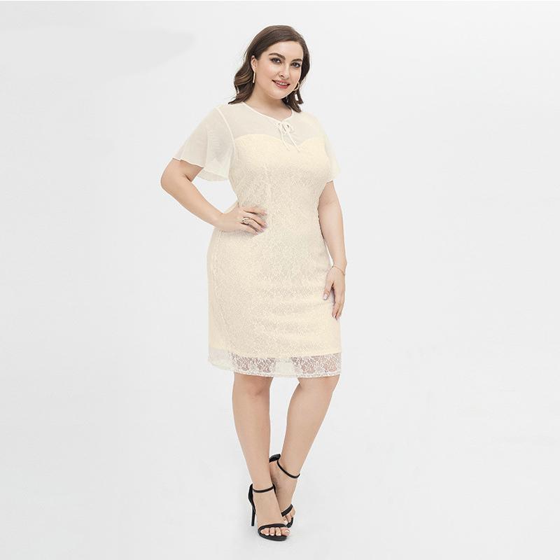 

Plus Size Dresses Summer Party Dress Women Clothing Midi Mesh Long Sleeve Lace Elegant Bodycon -4XL Evening Office Ladies SuitPlus, Pink