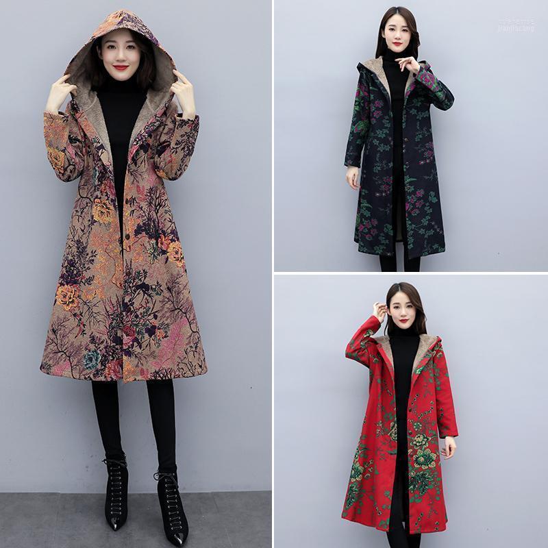 

Women's Vests Womens Autumn Winter Coats Casual Warm Outwear Floral Print Hooded Pockets Vintage Oversize Luci22, Black