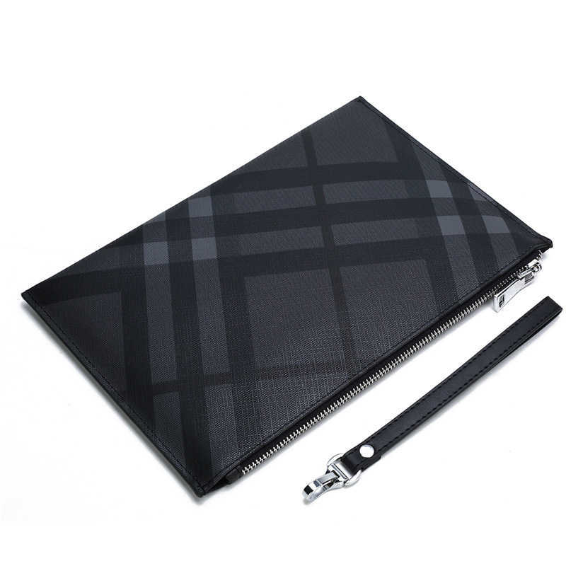 

Men's Handheld Scratch Wrist Envelope Cell Phone Long Wallet Zipper Plaid Twill Leather, Diagonal grid