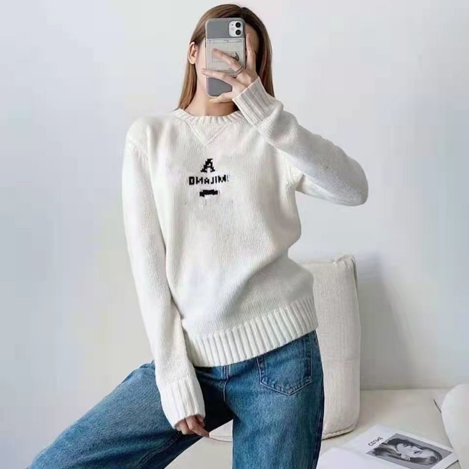 

Star is the same as sweater autumn winter women's clothing new fund loose languid lazy wind female letter embroidery wool knit unlined upper garment all match P, Black