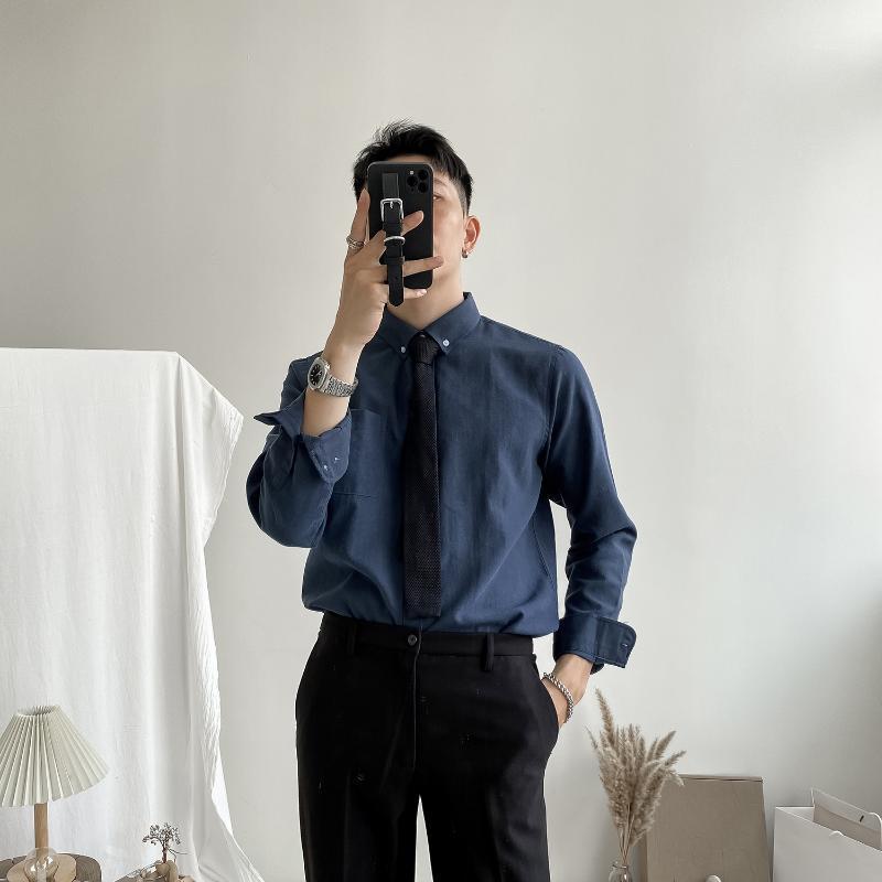 

Men's Casual Shirts 2022 Spring Autumn Long Sleeve Shirt Fashion Dress Slim Fit Solid Color Business Formal Blouse L68, White