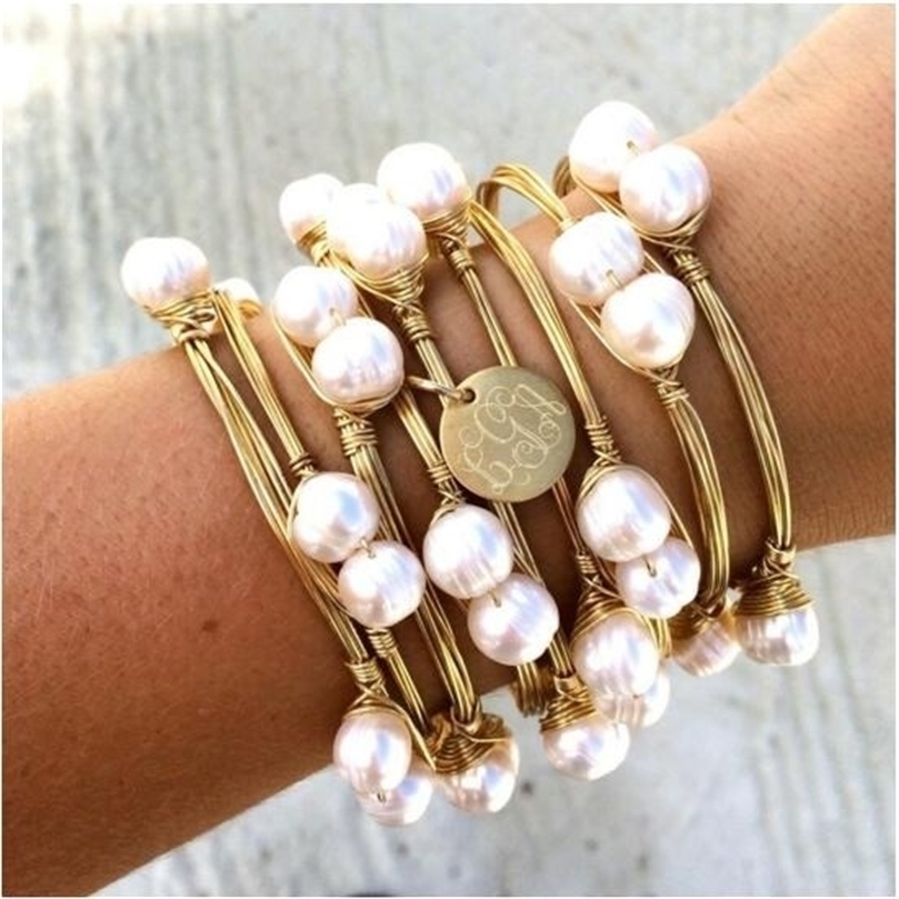 

1 pcs Wire Wrapped Pearls Greek Life Sorority Bangle Bracelet 220716